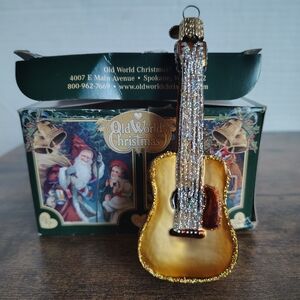 Old World Christmas Gold Guitar Ornament Glitter Music Instrument Ornament 38010